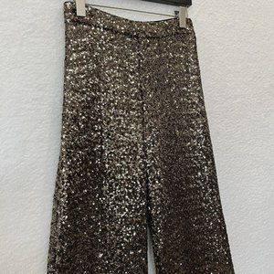 NWT Banana Republic Women's XS Antique Gold Sequin Wide Leg Pants Stretch
